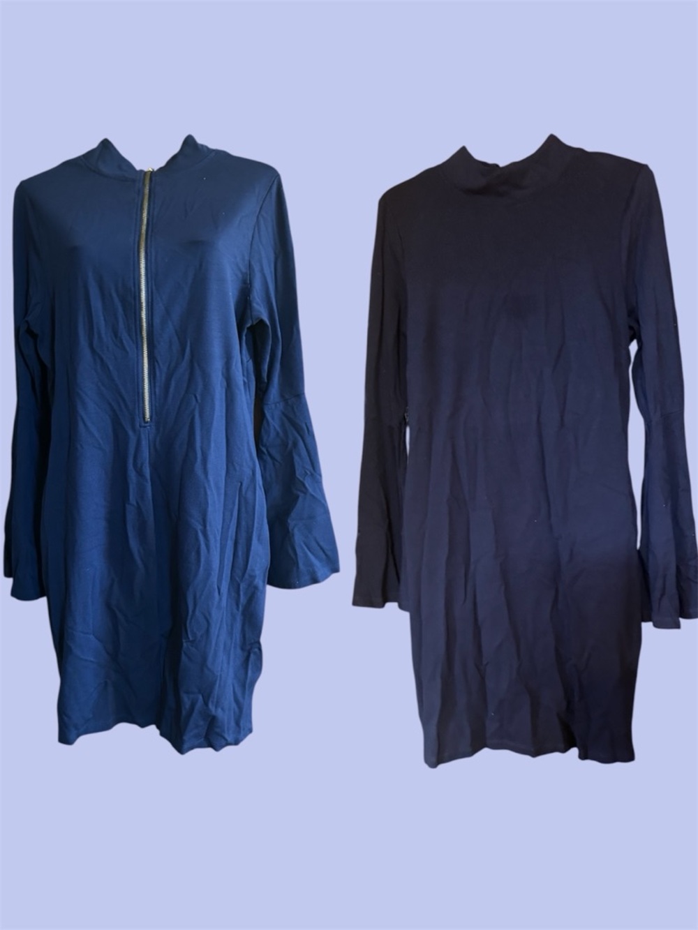 VENUS Navy Blue Long Sleeve Zip Front Mini Dress XL
